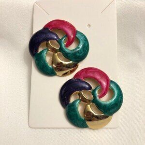 Filigree Painted Retro Style Pierced Earrings